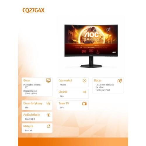 Monitor CQ27G4X 27 cali Zakrzywiony Fast VA 180Hz HDMIx2 DP HAS-13465615