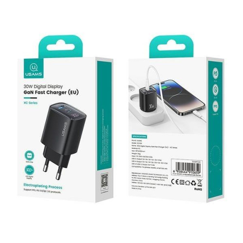 Ładowarka sieciowa 30W GaN LED USB+USB-C CC229 Fast Charging Biała-13467086