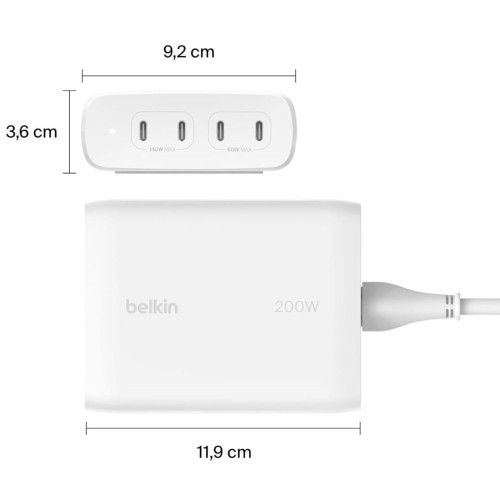 Ładowarka Belkin BoostCharge Pro 4-Port USB-C PD 3.1 GaN Charger 200W White-13587242