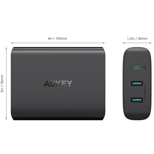 Ładowarka AUKEY POWER DELIVERY 3.0 PA-Y12 (USB, USB typ C; kolor czarny)-1360337