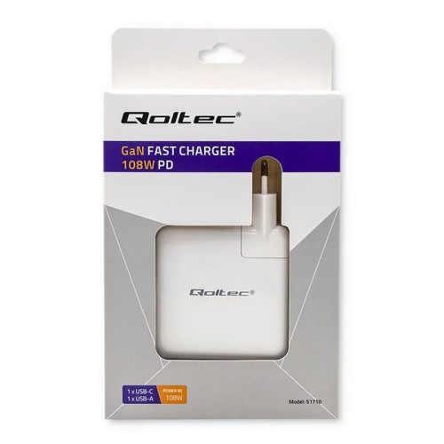 Qoltec Ładowarka GaN FAST 108W | 5-20V | 3-4.7A | USB C | Biała-13614479