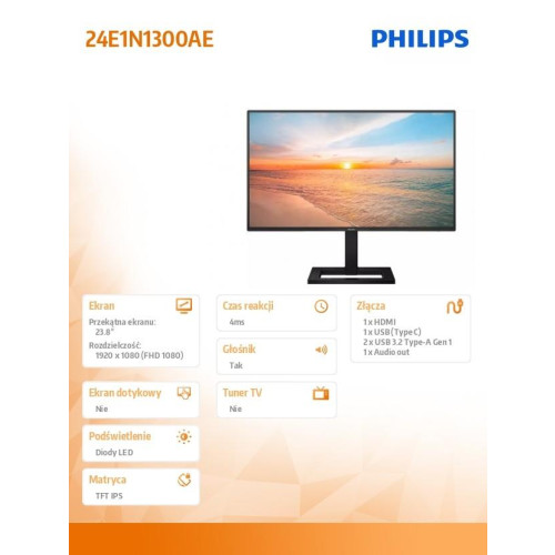 Monitor 24E1N1300AE 23.8 cala IPS 100Hz HDMI USB-C HAS Głośniki-13634648