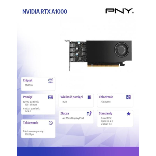 Karta graficzna Quadro A1000 8GB GDDR6 VCNRTXA1000-PB-13635144