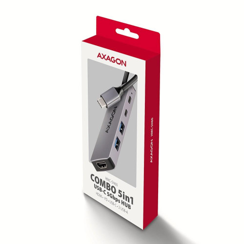 HMC-5H60 Wieloportovy hub USB 5in1, 5Gbps, 2 x USB-A, HDMI 4K/60Hz, 1x USB-C, PD 100W, 15cm USB-C kabel-13635555
