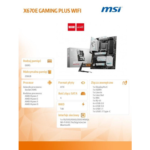 Płyta główna X670E GAMING PLUS WIFI AM5 4DDR5 HDMI ATX-13635677