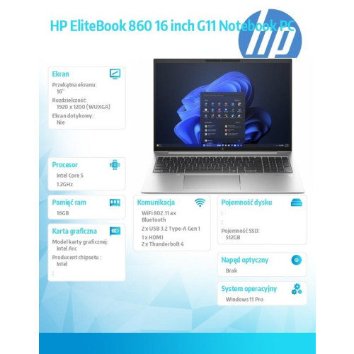 Notebook EliteBook 860 G11 U7-155U 512GB/16GB/W11P/16.0 9G1C0ET-13636320