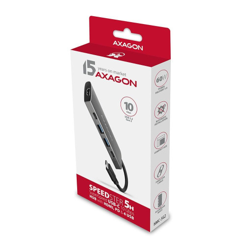 Axagon HMC-5G2 stacja dokująca USB 3.2 Gen 2 (3.1 Gen 2) Type-C Szary-13839436