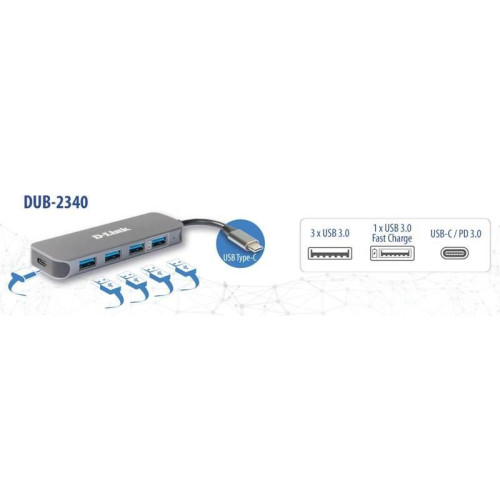 D-Link DUB-2340 huby i koncentratory USB Type-C 5000 Mbit/s Szary-13839514