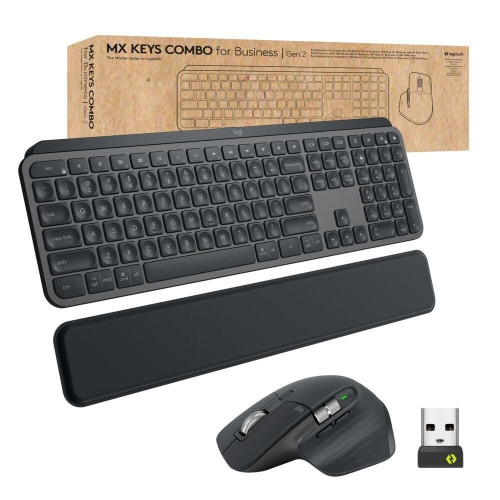 Logitech MX Keys combo for Business Gen 2 klawiatura Dołączona myszka Biuro RF Wireless + Bluetooth QWERTY Amerykański międzynarodowy Grafitowy-13840960