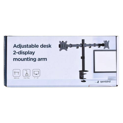 GEMBIRD BIURKOWE REGULOWANE RAMIĘ/UCHWYT NA 2 MONITORY 17-32, 100X100MM, DO 9KG-13855254