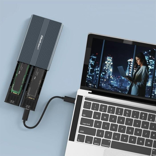 Qoltec Obudowa | kieszeń na dysk M.2 SSD | SATA | NVMe | USB-C | DUAL 2 x 2TB-13955503