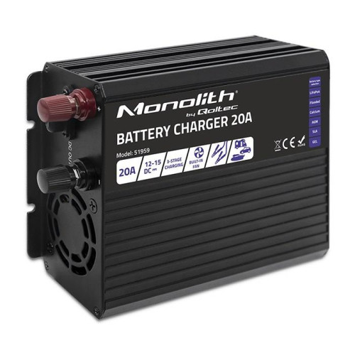 Qoltec Inteligentna ładowarka Monolith do akumulatorów LiFePO4 AGM GEL SLA, 20A, 12V-13977075