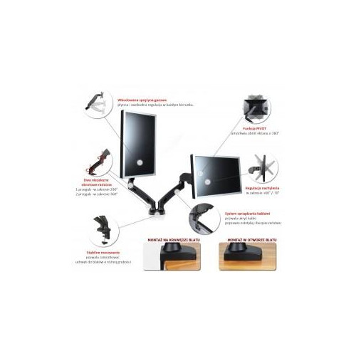 Uchwyt biurkowy na sprężynie gazowej do 2 monitorów LED/LCD 13-27