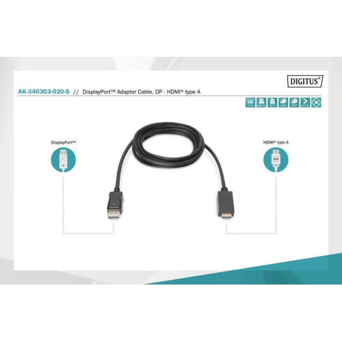 Kabel adapter DisplayPort 1.2 z zatrzaskiem 4K 60Hz UHD Typ DP/HDMI A M/M czarny 2m-1401894