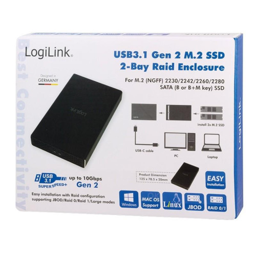 Zewnętrzna obudowa SSD 2x M.2 SATA, USB3.1 gen2, Raid-1403784
