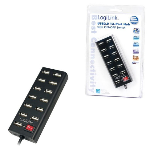 Hub USB2.0 13-portów z wyłącznikiem Czarny -1403802