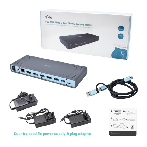 i-tec CADUAL4KDOCK stacja dokująca Przewodowa USB 3.2 Gen 1 (3.1 Gen 1) Type-C Czarny, Turkusowy-14127323