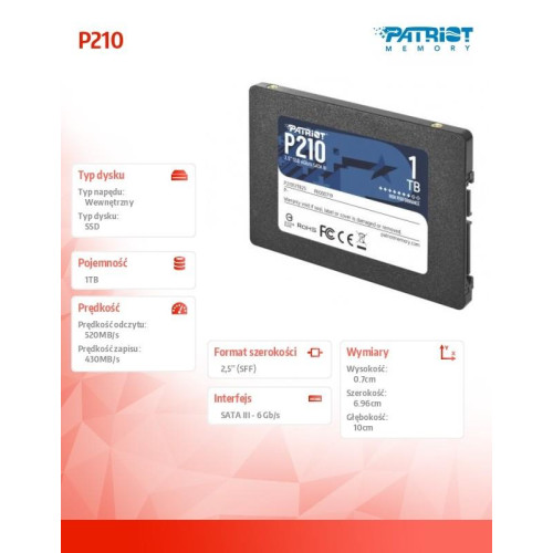 Dysk SSD 1TB P210 520/430 MB /s SATA III 2.5 -1412788