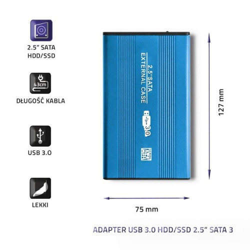 Obudowa na dysk HDD/SSD 2.5 cala SATA3 | USB 3.0 | Niebieska-1412922
