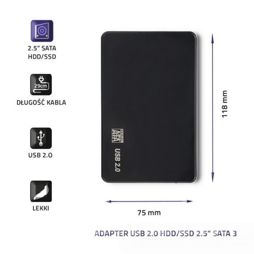 Obudowa na dysk HDD/SSD 2.5 cala SATA3 | USB 2.0 | Czarny-1412937