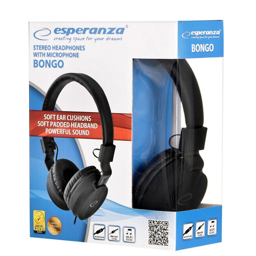 Słuchawki z mikrofonem Esperanza BONGO EH212K (kolor czarny)-14139165