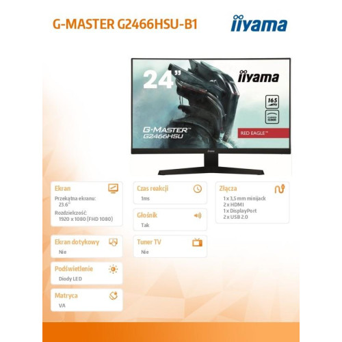 Monitor 23.6 cale G2466HSU-B1,FHD,VA,165HZ,1500R,1MS,DP,HDMIx2,USBx2-1418865