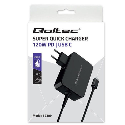 Qoltec Szybka Ładowarka PD 120W Turbo | 5-28V | 3-4.5A | USB-C | Czarna-14231876