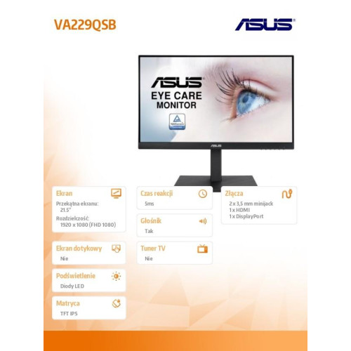 Monitor 21.5 cala VA229QSB IPS LED DP HDMI VGA USB PIVOT Głośnik-1424447