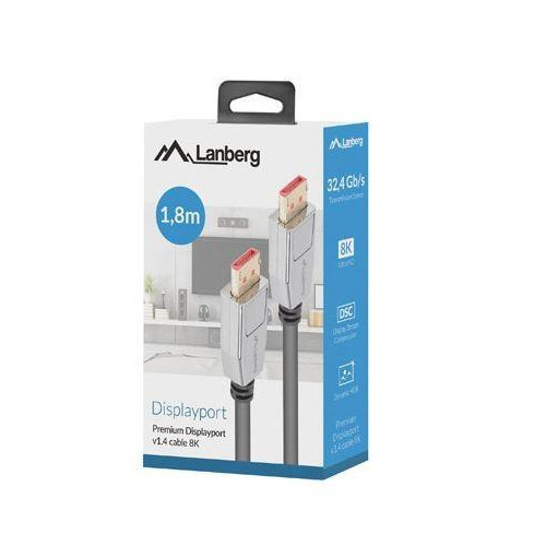 Kabel DISPLAYPORT M/M 20 PIN V1.4 1.8m 8K czarny-1426834