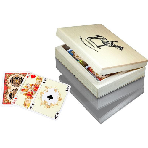 Karty Lux w szkatułce drewnianej z logo Piatnik-1428089