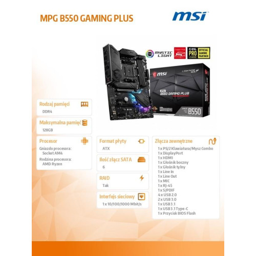 Płyta główna MPG B550 GAMING PLUS AM4 4DDR4 HDMI/DP ATX -1436482