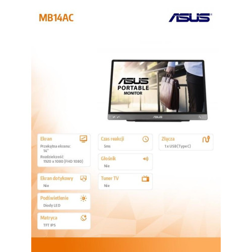Monitor MB14AC 14 cali IPS FHD USB-C 9mm 0,59kg Przenośny ekran dodatkowy do notebooka-1436591