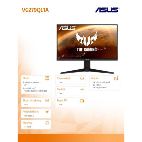 Monitor 27 cali VG279QL1A TUF GAMING 165Hz IPS HDMIx2 DP Głośnik-1437114