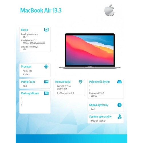 MacBook Air 13,3 cali: M1 8/7, 8GB, 256GB - Gwiezdna szarość-1438068