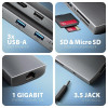 AXAGON HMC-8HLSA Wieloportowy koncentrator USB-C 3.2 Gen 1, 3x USB-A + 4K/60Hz HDMI + SD/microSD, Gigabit LAN, Audio, PD