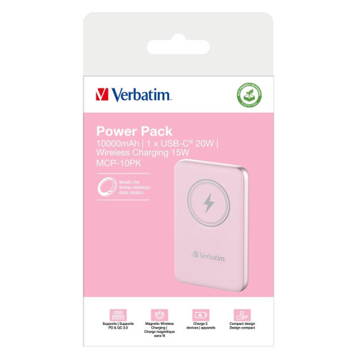 Verbatim Charge 'n' Go Litowo-polimerowy (LiPo) 10000 mAh Bezprzewodowe ładowanie Różowy-14425948