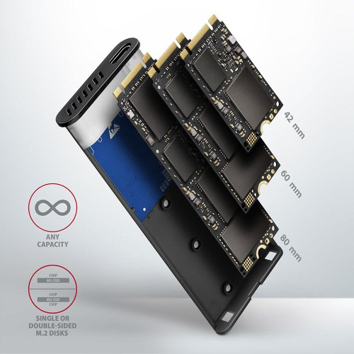 AXAGON EEM2-SG2 RAW BOX Etui zewnętrzne na dyski SSD M.2 USB-C 3.2 Gen 2 - srebrny-14451057