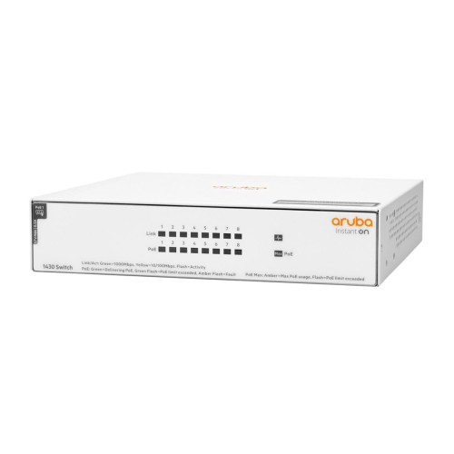 Aruba Instant On 1430 8G Class4 PoE 64W Nie zarządzany L2 Gigabit Ethernet (10/100/1000) Obsługa PoE Biały-14515737