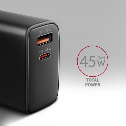 Axagon ACU-PQ45 QC 3.0, 4.0/AFC/FCP/PPS/PD, 45W, schwarz - Netzladegerät mit USB-A und USB-C Schnittstelle Telefon kom