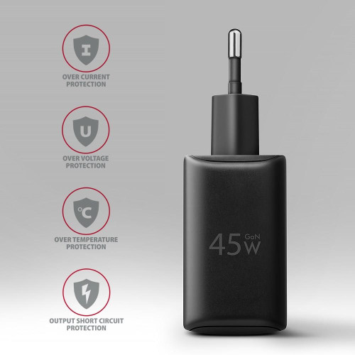 Axagon ACU-PQ45 QC 3.0, 4.0/AFC/FCP/PPS/PD, 45W, schwarz - Netzladegerät mit USB-A und USB-C Schnittstelle Telefon kom