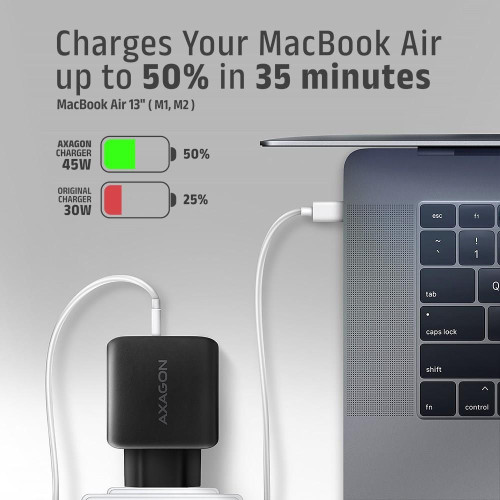 Axagon ACU-PQ45 QC 3.0, 4.0/AFC/FCP/PPS/PD, 45W, schwarz - Netzladegerät mit USB-A und USB-C Schnittstelle Telefon kom