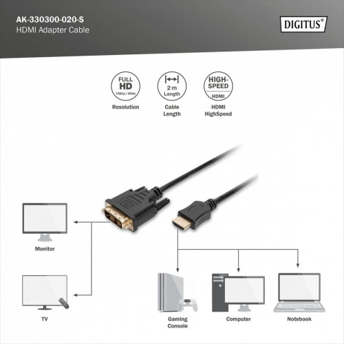 Kabel adapter HDMI Standard 1080p 60Hz FHD Typ HDMI A/DVI-D (18+1) M/M czarny 2m-14793766