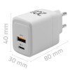 Ładowarka sieciowa 20W GaN | 5-20V | 1.5-3A | 1xUSB-C PD | 1xUSB QC 3.0 | Biała-14821121