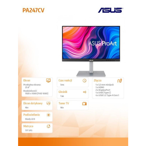 Monitor 24 cale PA247CV ProArt IPS HDMI USB-C DP PIVOT Głośnik 100%sRGB DisplayPort Daisy-chaining-14805076