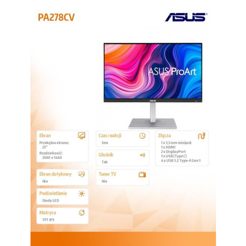 Monitor 27 cali PA278CV IPS WQHD HDMI DP USB-C 4xUSB PIVOT Głośnik-14805077