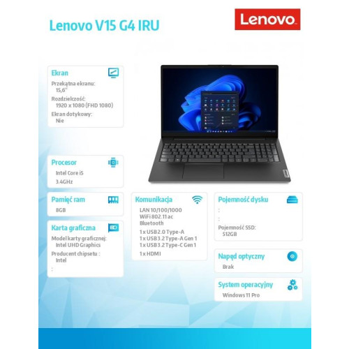 Laptop V15 G4 83A1008HPB W11Pro i5-13420H/8GB/512GB/INT/15.6 FHD/Business Black/3YRS OS-14807767