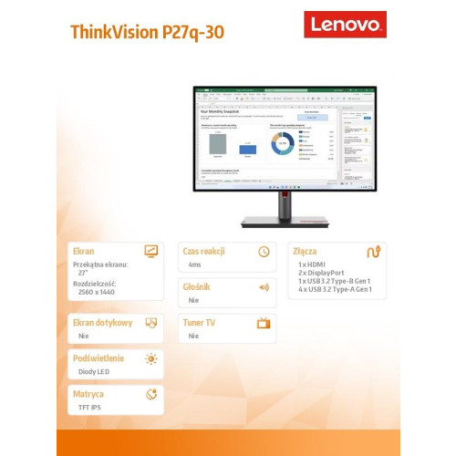 Monitor 27 cali ThinkVision P27q-30 WLED LCD 63A2GAT1EU-14809109