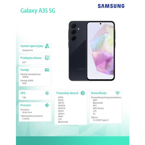 Smartfon GALAXY A35 DualSIM 5G 6/128GB Enterprise Czarny-14810135