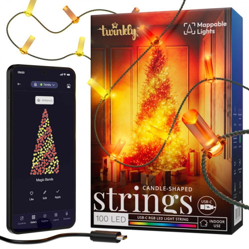 Inteligentne lampki dekoracyjne Strings USB-C (Candies) 100 LED RGB, świece, zielony przewód, 6 m-14811408