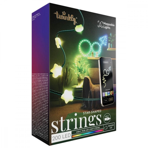 Inteligentne lampki dekoracyjne Strings USB-C (Candies) 200 LED RGB, gwiazdy, zielony przewód, 12 m-14811507